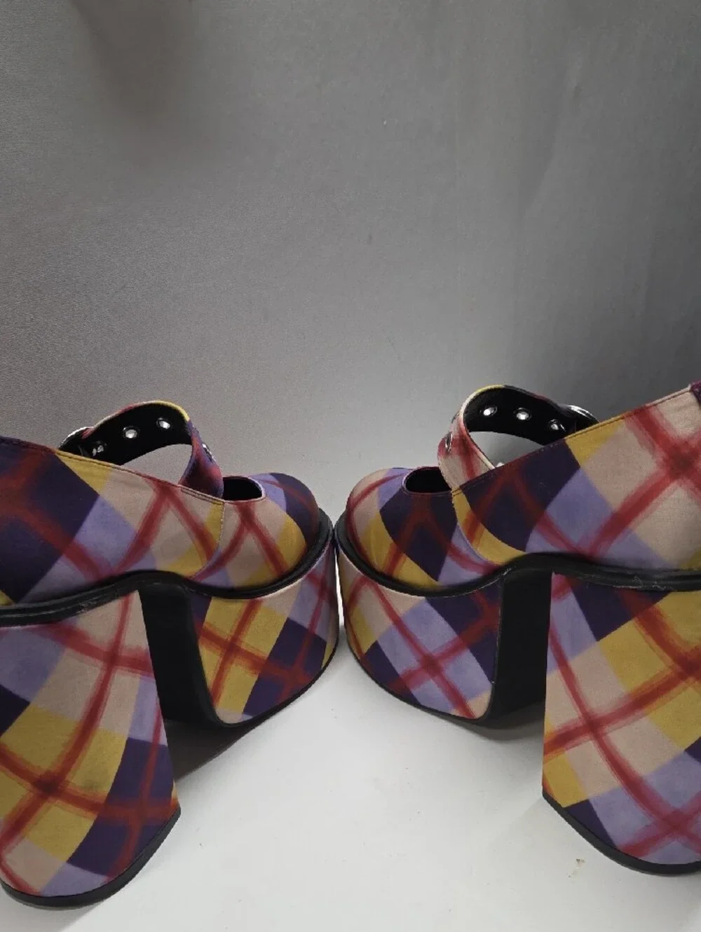 dELiA*s Purple and Yellow Plaid Platform Mary Jane Heels Size 10 RARE